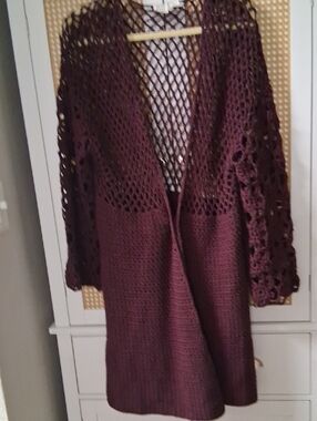 Somedays Lovin Burgundy Open And Closed  Crochet-Panel Cardigan